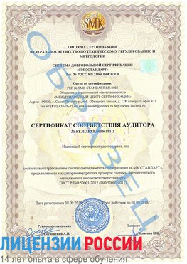 Образец сертификата соответствия аудитора №ST.RU.EXP.00006191-3 Котельники Сертификат ISO 50001